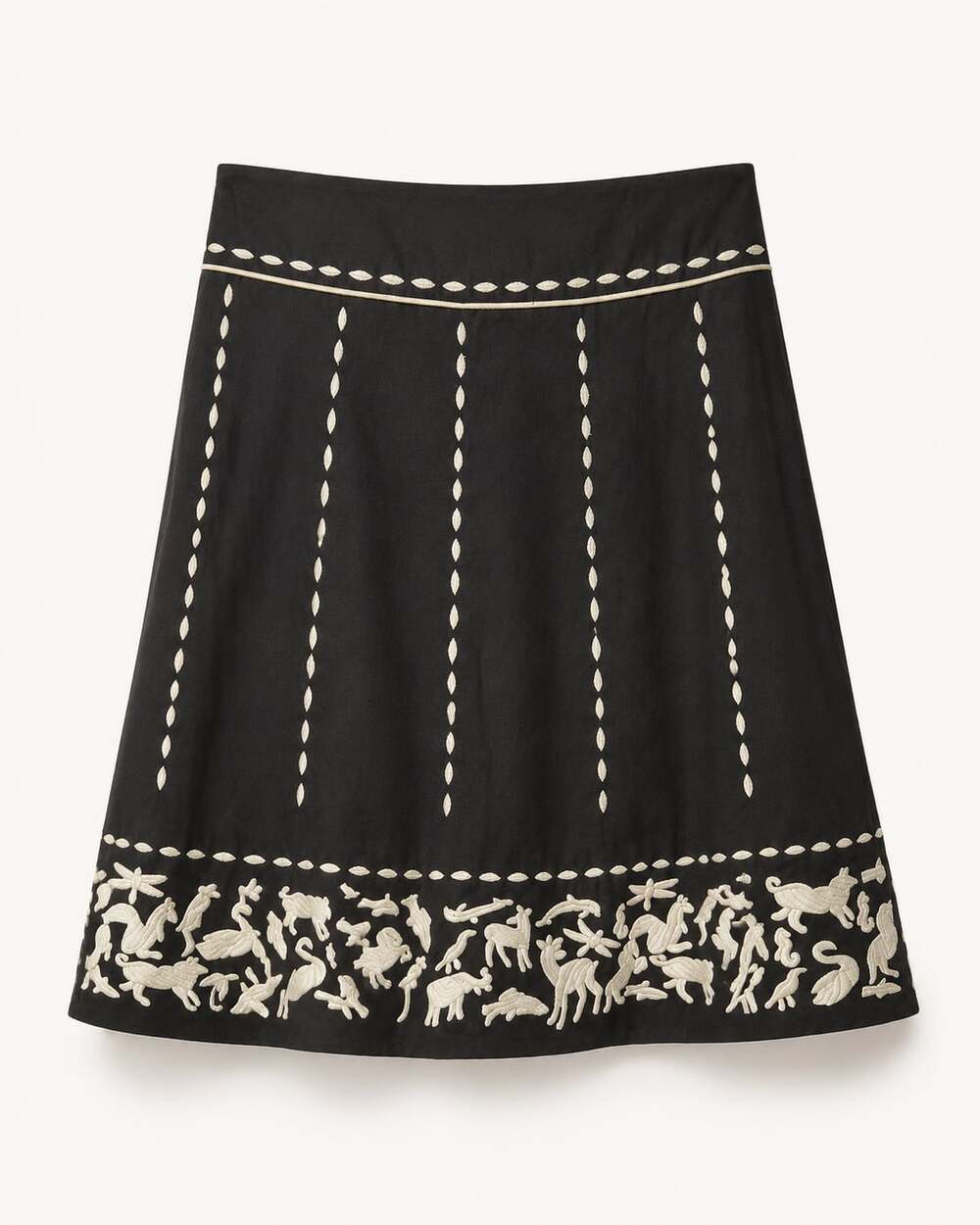 Anthropologie Lithe Parade of Animals Black and White Embroidered Cotton Skirt
